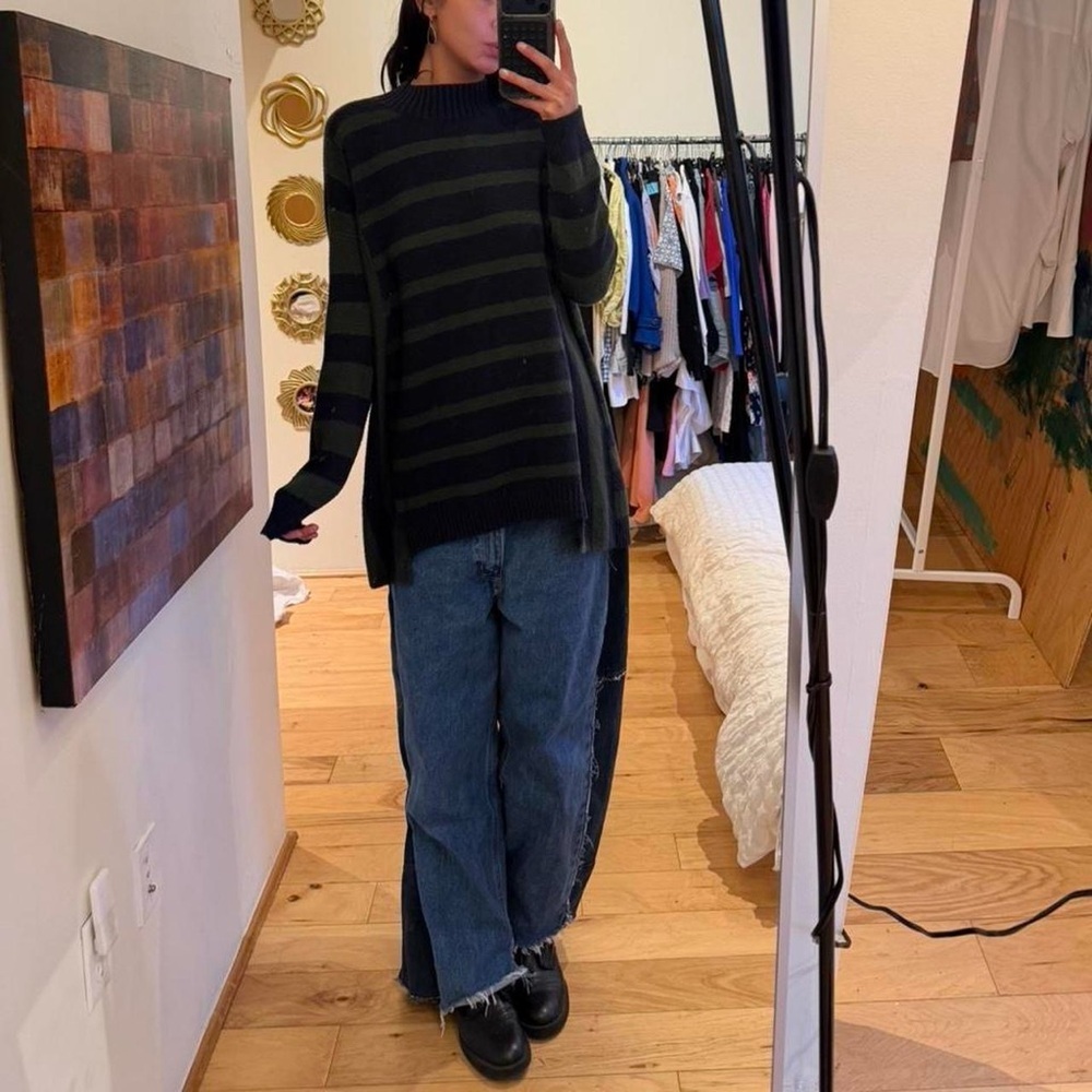 bp Blue and Dark Green Striped Crewneck Sweater